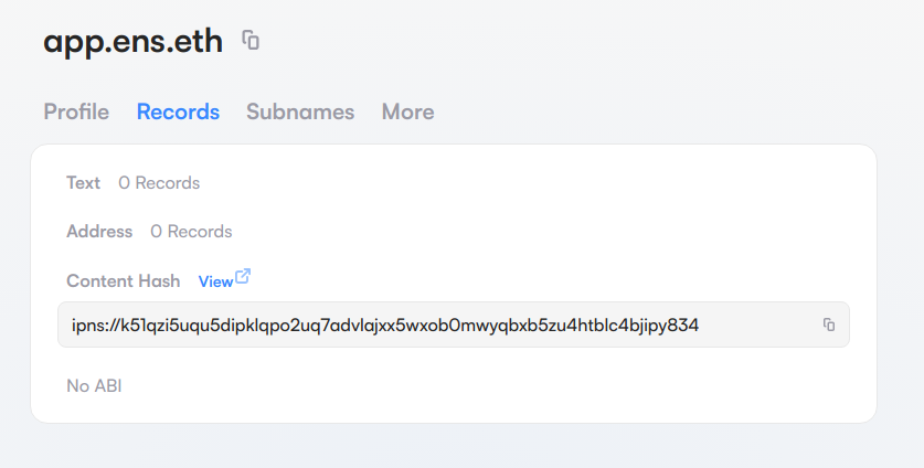 ENS Content Record Hash